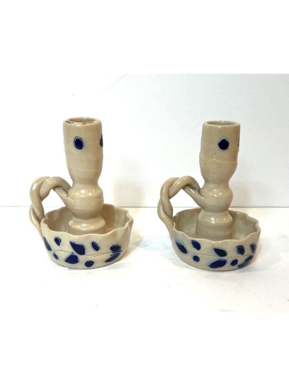 Vintage Williamsburg Pottery Salt-Glazed Chamberstick Candlestick Holders